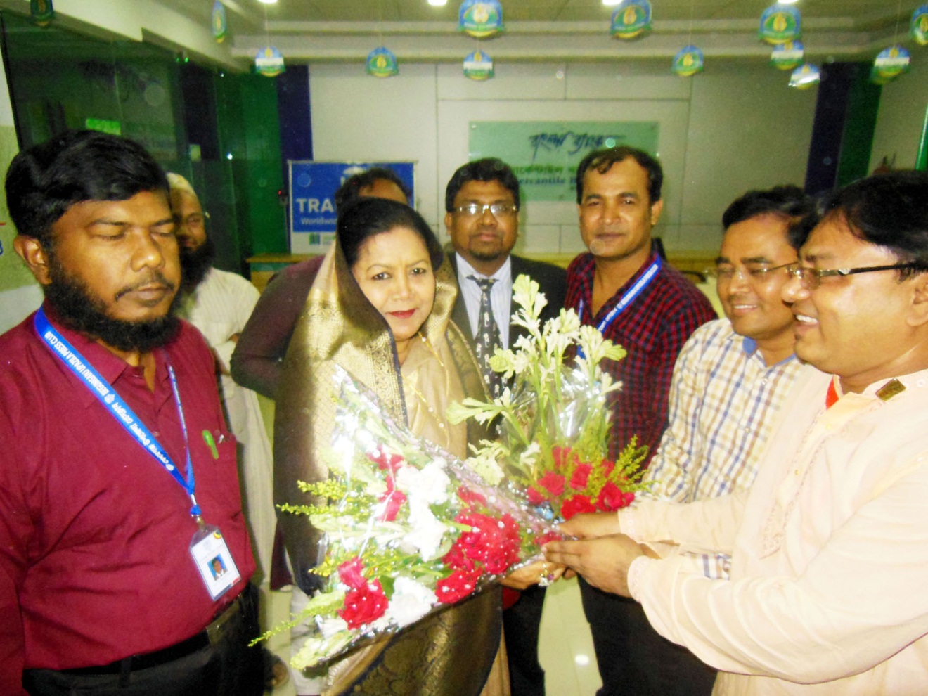 In the picture- Chairman of Begamganj-Sonaimuri Shikkha O Sastha Unnayan Foundation and Begumganj Technical and Computer Institute Principal Gias Uddin Mithu exchanges floral greetings with RTV Director Kamrun Nahar.