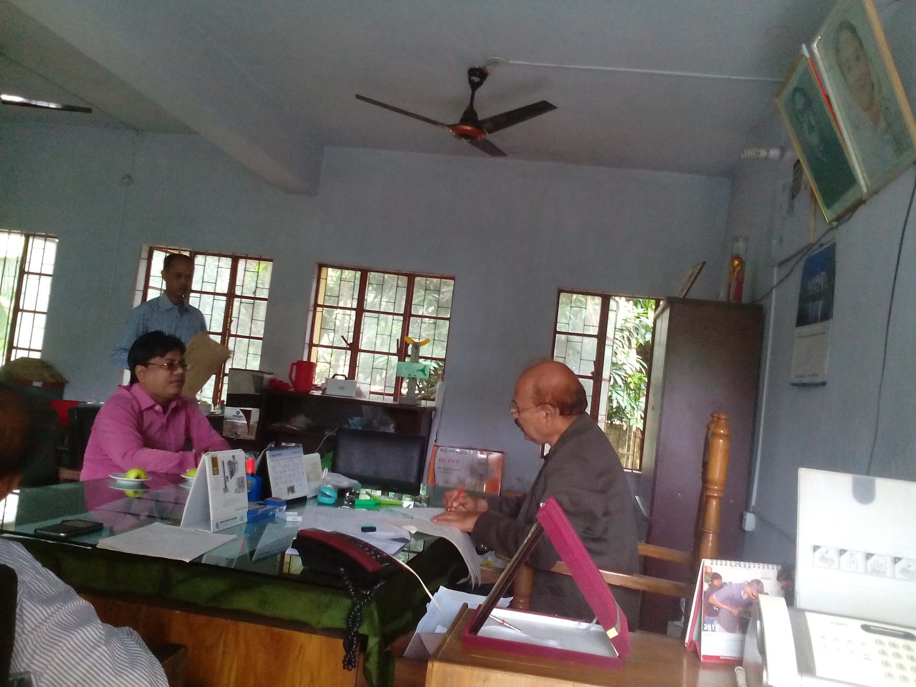 In the picture- Chairman of Begamganj-Sonaimuri Shikkha O Sastha Unnayan Foundation and Begumganj Technical and Computer Institute Principal Gias Uddin Mithu and Begumganj Technical School & College Principal Gol-E-Alam during a private conversation.