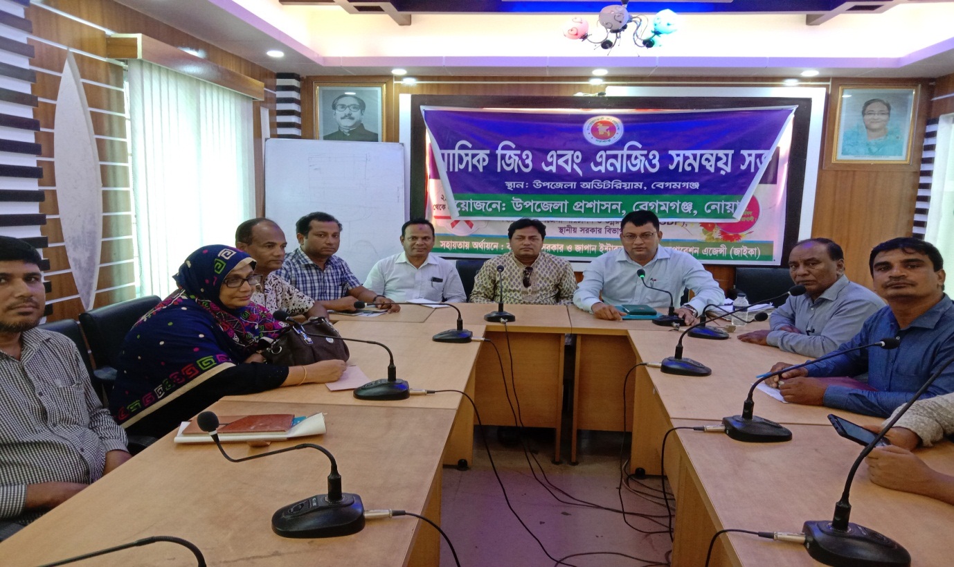 In the picture- Chairman of Begamganj-Sonaimuri Shikkha O Sastha Unnayan Foundation and Begumganj Technical and Computer Institute Principal Gias Uddin Mithu addresses the monthly GO and NGO coordination meeting. Social welfare officer Md. Abul Kashem were present.
