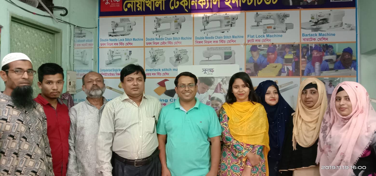 In the picture- Chairman of Begamganj-Sonaimuri Shikkha O Sastha Unnayan Foundation and Begumganj Technical and Computer Institute Principal Gias Uddin Mithu is seen with Sudokkho Project Officer Nahid and Project Officer Humaira Begum.